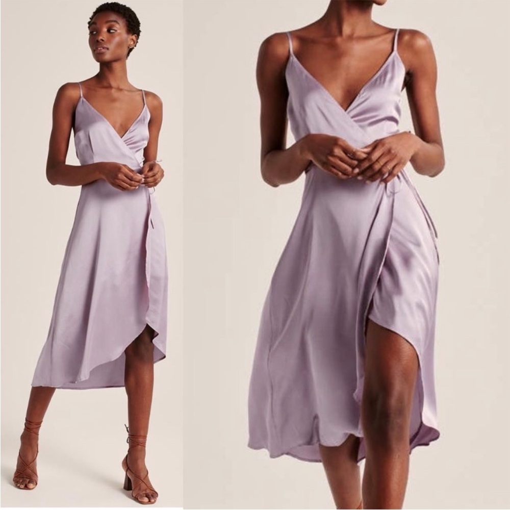 Abercrombie & Fitch Purple Satin Midi True Wrap Tulip Hem Dress L